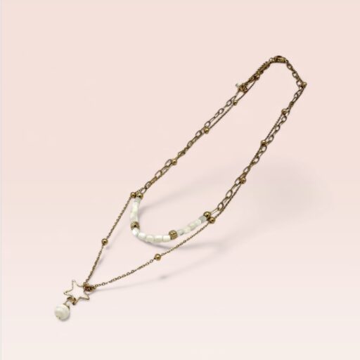 Collier double doré et nacre
